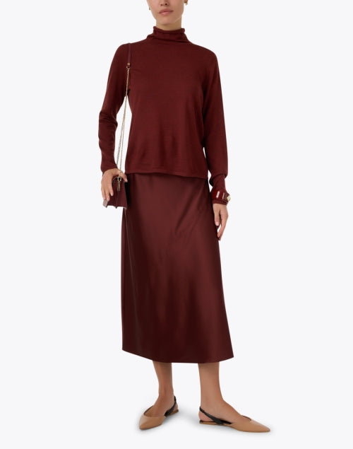 Elegant Redwood Brown Pure Silk A-Line Midi Skirt by Eileen Fisher
