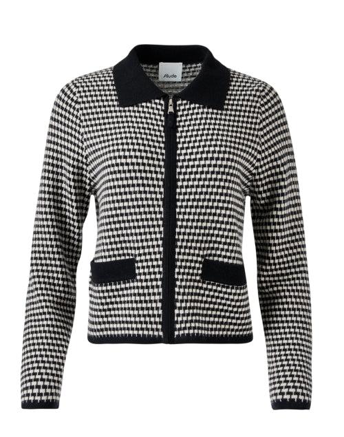 Stylish Black and White Gingham Wool - Cashmere Knit Jacket for All - Season Wear