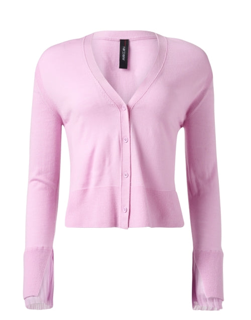 Stylish Lavender Wool Knit Cardigan with Pleated Cuffs