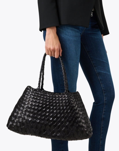 Stylish Santa Croce Hand - woven Black Leather Shoulder Bag