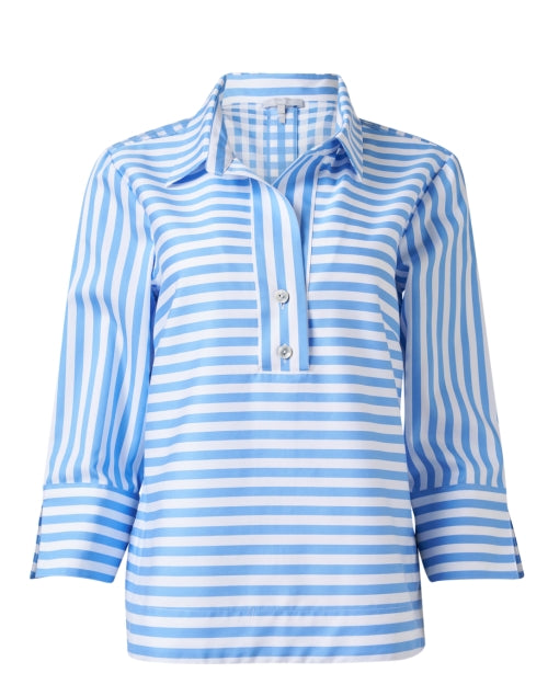 Aileen's Light Blue and White Striped Feminine Cotton Top