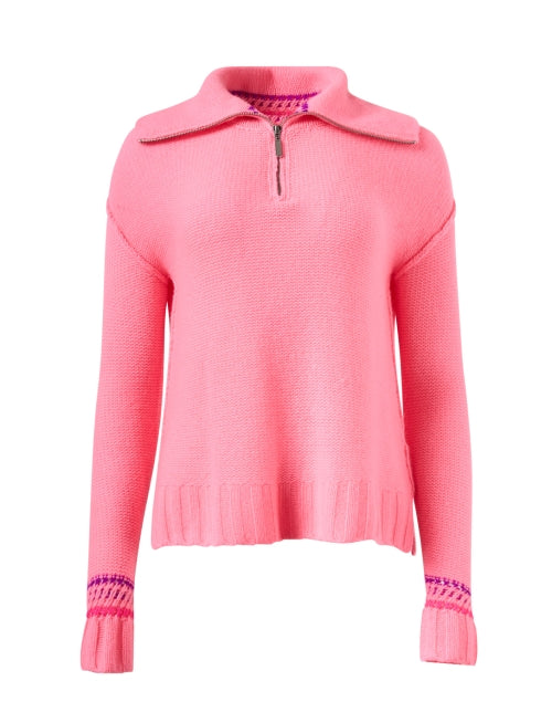 Luxurious Pink 100% Cashmere Quarter Zip Sweater with Feminine Flair