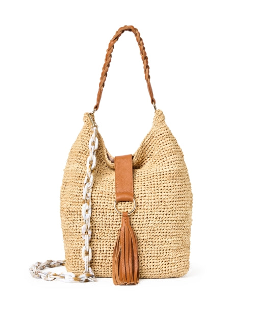 Laggo Sorrento Style Tan Raffia Shoulder Bag with Tassel and Braided Leather Handle