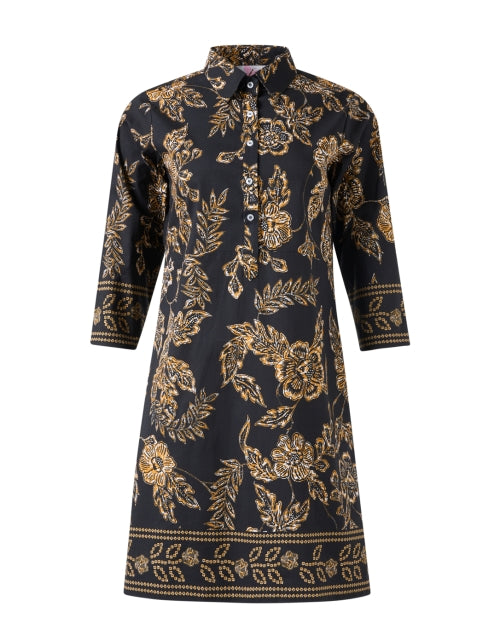 Stylish Black Floral Print Cotton Women's Shirt Dress for Fashionable Transition
