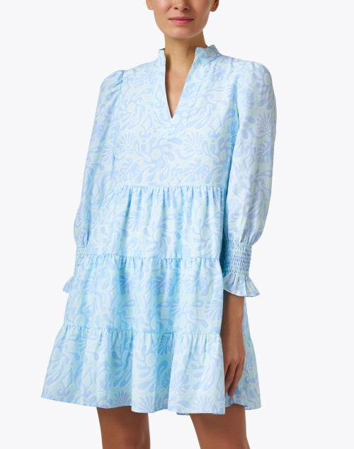 Stylish Blue-Printed Silk Blend Women's Dress for Transitional Seasons