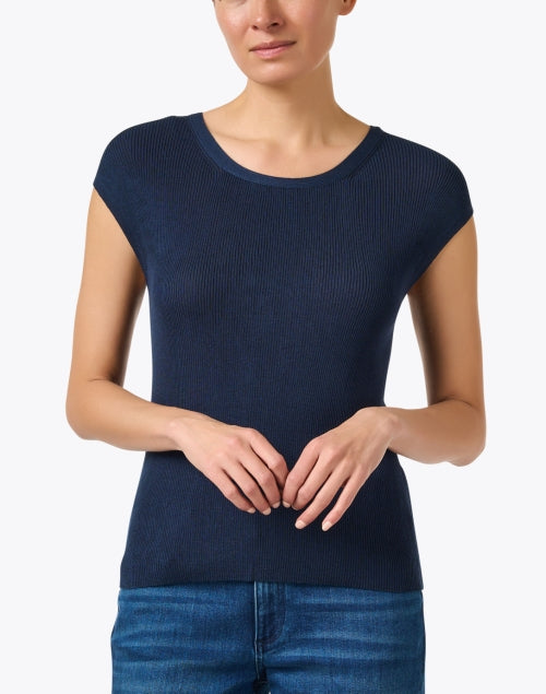 Stylish Navy Knit Cap-Sleeve Top for Versatile Dressing