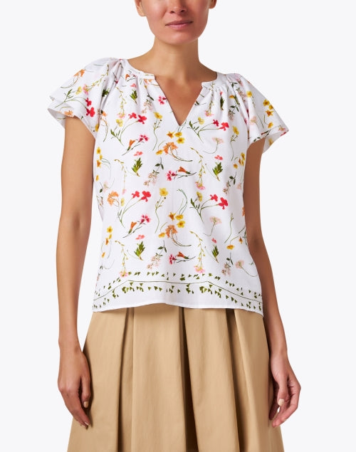 Elegant Loren Women's Ecru White Floral Cotton Blend Blouse for New Season