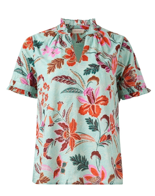 Banjanan Ebisu Blue Cotton Top with Charming Floral Print