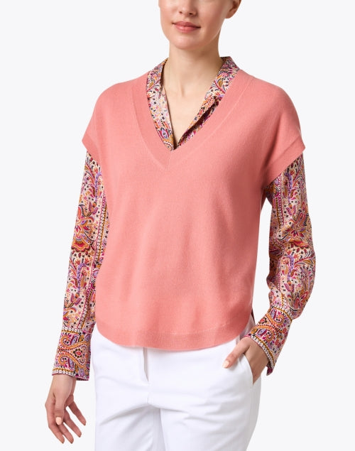 Fashionable Coral-Colored Cashmere Knit Sleeveless Vest for Transitional Seasons