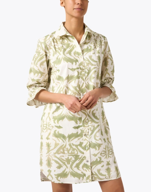 Stylish Miller Sage Green and White Printed Women's Shirt Dress