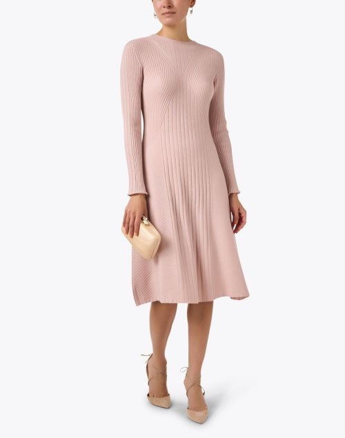 Stylish Pink Women's Cashmere Wool Blend Knit A-Line Dress