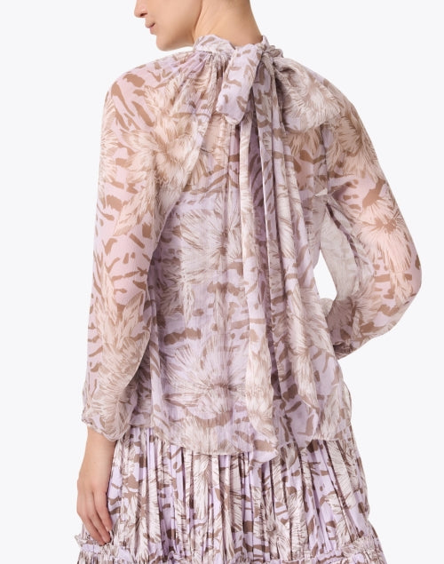 Teagan Ladies' Lilac-Printed Silk Chiffon Fashion Blouse