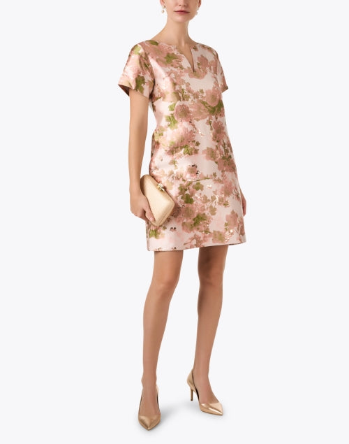 Abbey Glass Lulu Brand Blush Pink Colored Jacquard Fabric Mini Dress