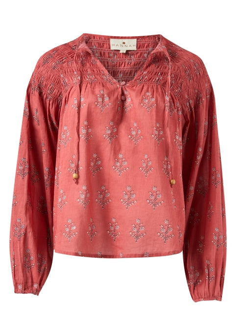 Stylish Carmen Red Block - Printed 100% Cotton Women's Blouse for Warm Days