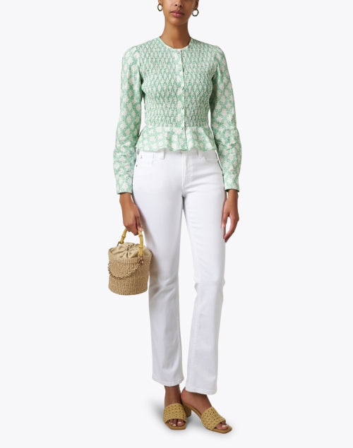 Stylish Francesca Women's Green Lattice Print Cotton Peplum Top