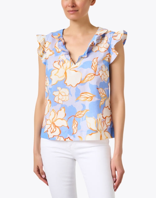 Ava Women's Blue Floral Patterned Cotton Blouse