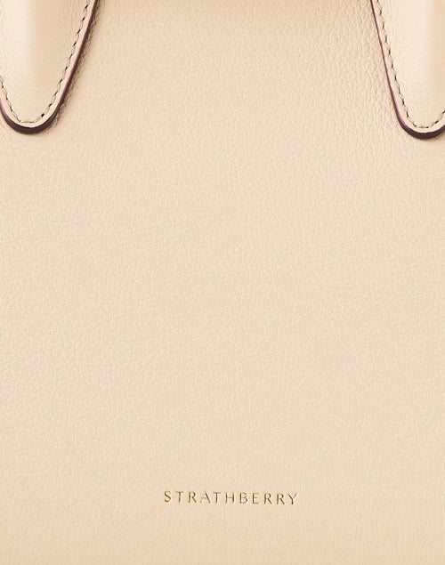 Mini Premium Cream Leather Tote Handbag with Signature Gold Bar Closure