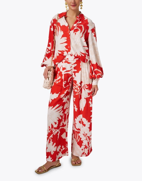 Stylish Londyn Red Floral Oversized Blouse with Balloon Sleeves