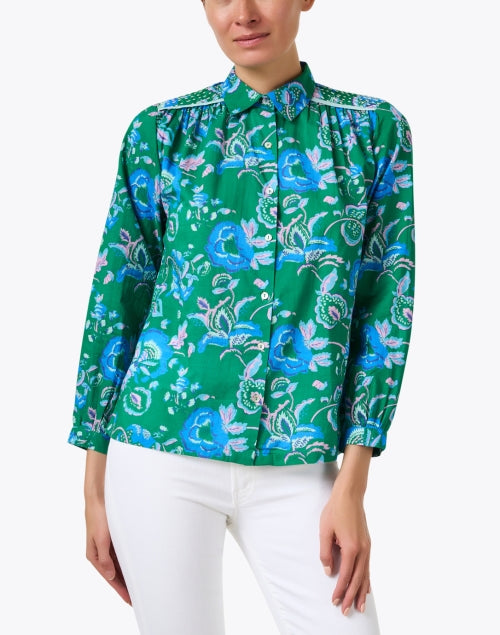 Athena Women's Green Floral Print 100% Cotton Casual Blouse