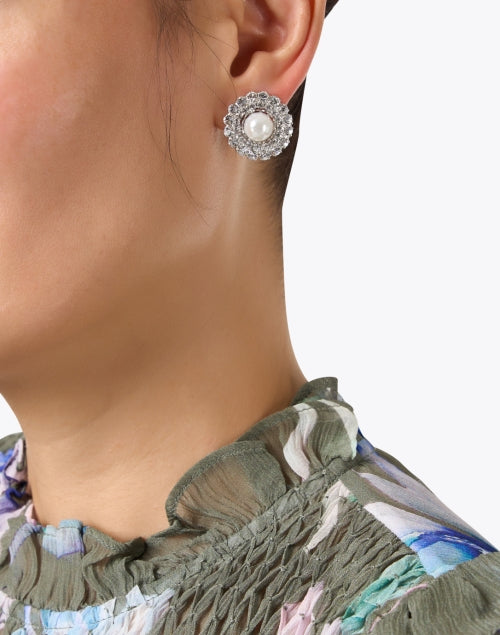 Exquisite Margalo Crystal and Large Pearl Stud Earrings