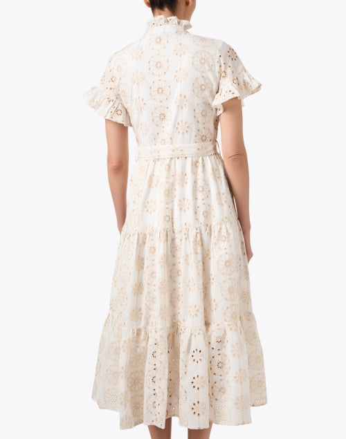 Abbey Glass Sadie Cotton Eyelet Dress in White and Beige