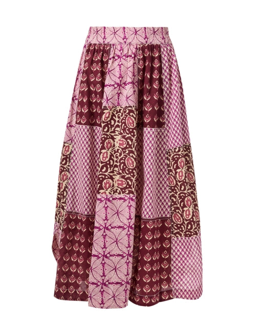 Stylish Women's Pink and Purple Multi - Print Patchwork Midi Skirt