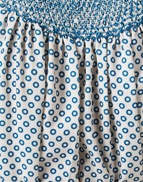 Charming Maria Blue Dotted Self - Tie Ruffle Neck Blouse