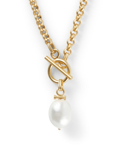 Elegant Matte Gold Plated Pearl Pendant Necklace by Deborah Grivas