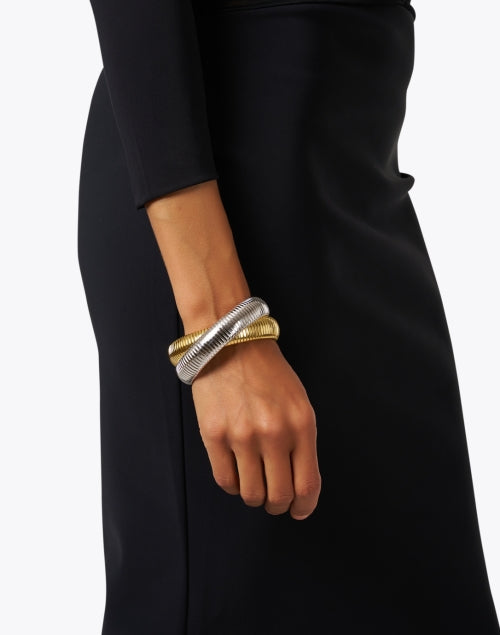 Exquisite Double Gold and Rhodium Cobra Bracelet for Everyday Elegance