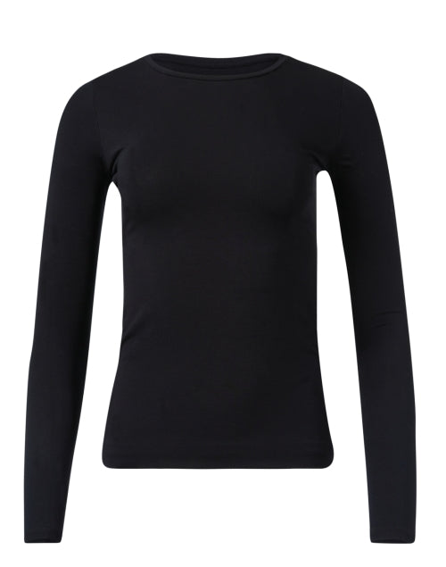 Black Long-Sleeved Crew Neck Stretchable Viscose Women's Top for All Seasons