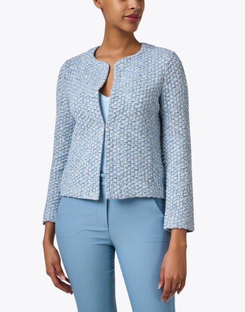 Stylish Textured Blue Onda Jacket with Subtle Metallic Threads