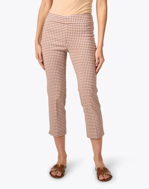 Brown Check Brigitte Cropped Stretch Pull - On Comfortable Pants