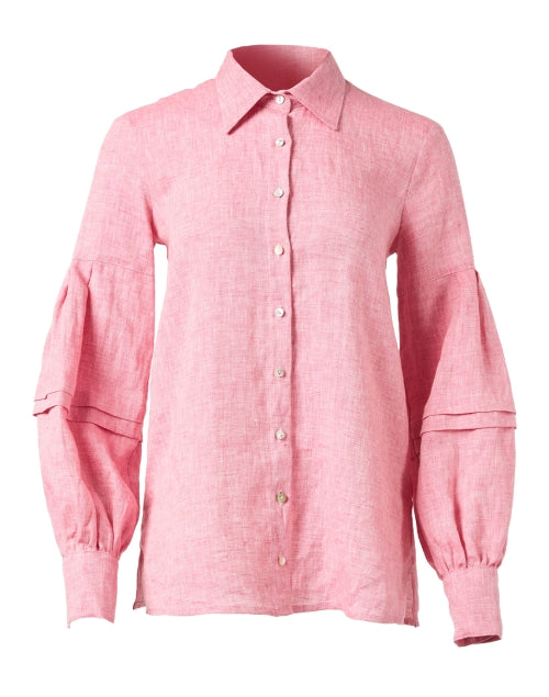 Stylish Pink Long - Sleeved Linen Button - Down Shirt for Warm Weather