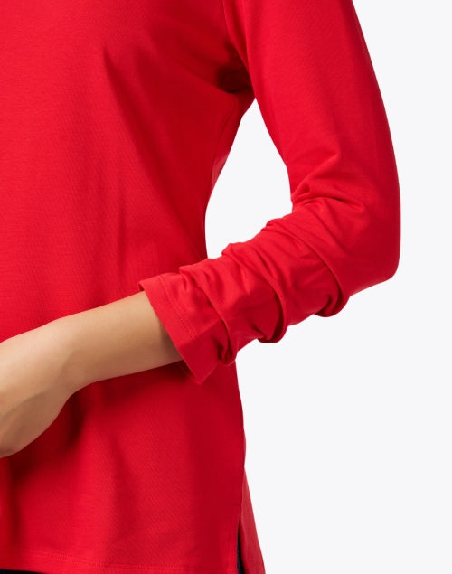 Stunning Red Pima Cotton Women's Ruched Sleeve T-Shirt - A Fashionable Wardrobe Essential