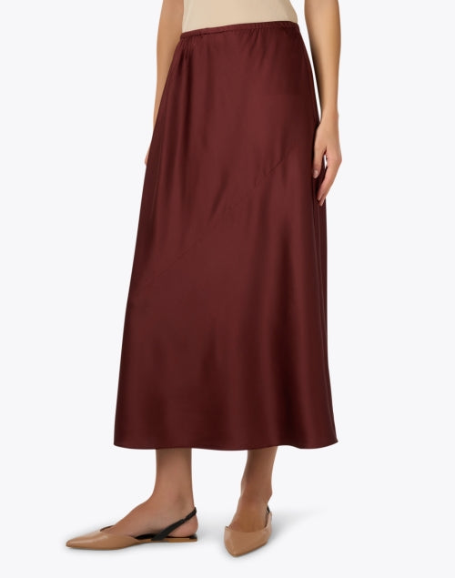 Elegant Redwood Brown Pure Silk A-Line Midi Skirt by Eileen Fisher