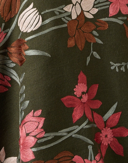 Stylish Olive Green Wool Floral Embroidered Scarf for Women