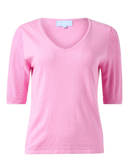 Caroline's Pink Delicate Pointelle Sleeve V-Neck Sweater