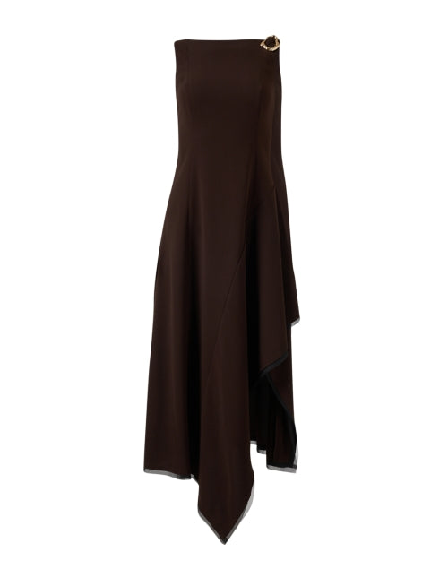 Stylish Brown Crepe Fit-and-Flare Dress with Draped Shoulder Detail