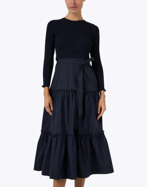 Stylish Shoshanna Magda Navy Long - Sleeve Maxi Dress