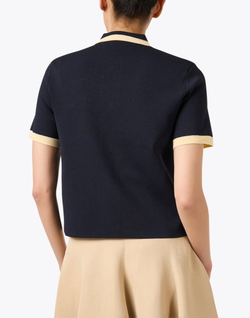 Navy Collared Short - Sleeve Pacha Sweater with Tan Trim