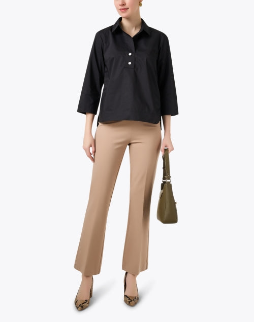 Tan Stretch Ponte Flare Women's Trousers - A Fashion Staple