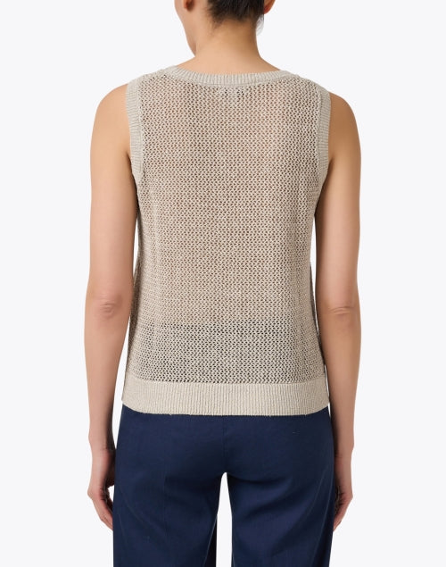 Beige-colored Linen-made Open-knitted Sleeveless Women's Top