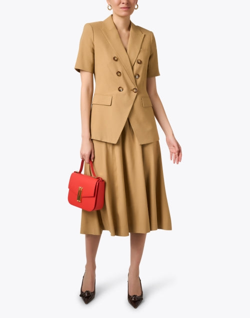 Stylish Arwen Tan Belted Mid - length A - line Skirt for Women
