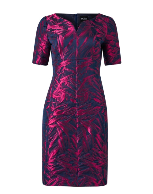 Stylish Magenta Jacquard Short - Sleeve Knee - Length Dress