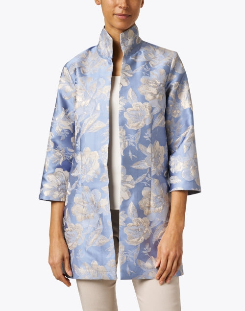 Stylish Rita Periwinkle Blue Floral Metallic Jacket for Elegant Women