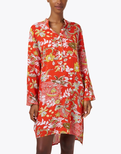 Stylish Lightweight Orange Dress with Intricate Floral Print