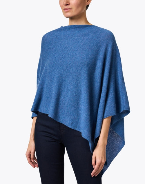 Heathered Blue Cashmere Women's Poncho Ruana for Transitional Months