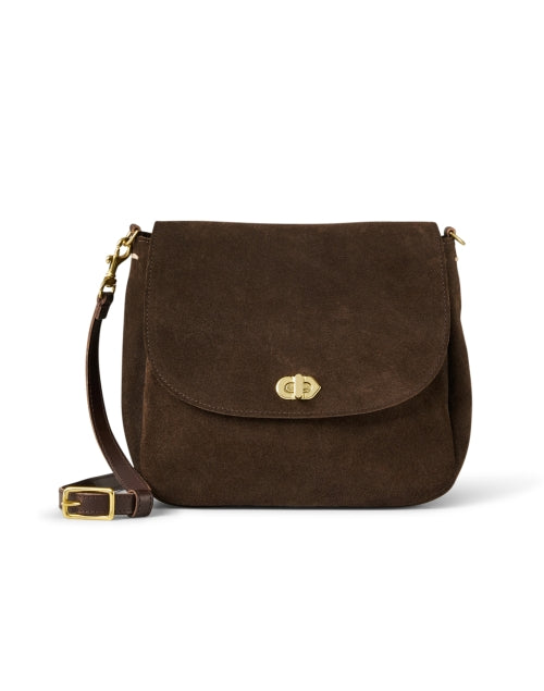 Adjustable Turnlock Louis Crossbody Bag in Rich Chocolate Brown Suede