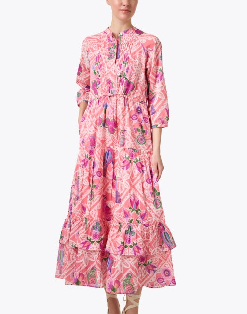 Bazaar Women's Fashionable Pink Printed Cotton Maxi Dress