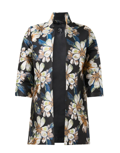 Stylish Rita Black Floral Jacquard Longline Jacket for Special Events